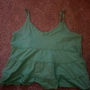 american eagle green ruffled babydoll top